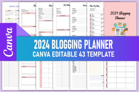 Download Editable 2024 Blogging Planner Canva KDP - Premium Bundle