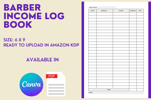 Download Barber Income Log Book - KDP Interior - Income log Collection