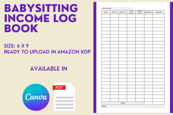 Download Babysitting Income Log Book - KDP - Income log Collection